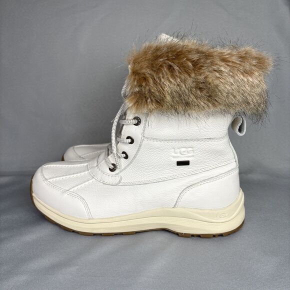 New Womens UGG Snow Boot Adirondack III White Leather Laced Up Fur Cuff $250 10 - Picture 7 of 16